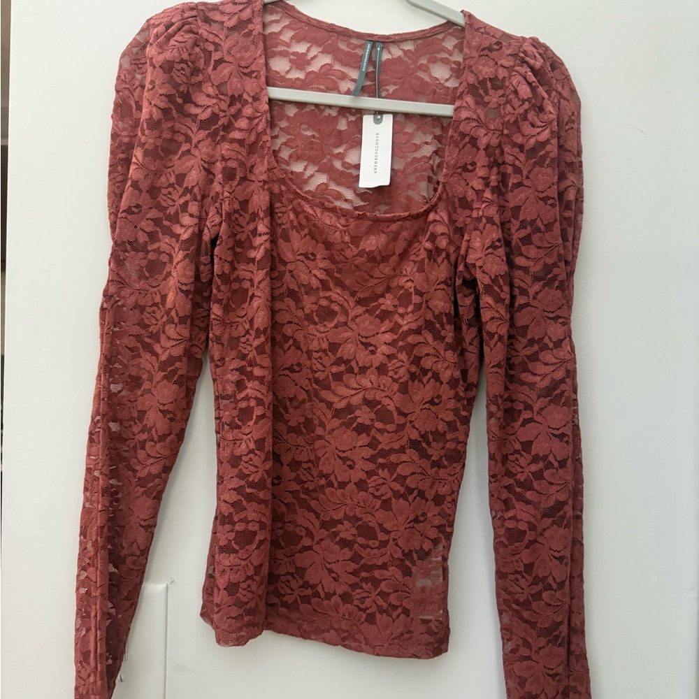 Anthropologie Rose-Mauve Floral Lace Long Sleeve Top - Picture 2 of 3
